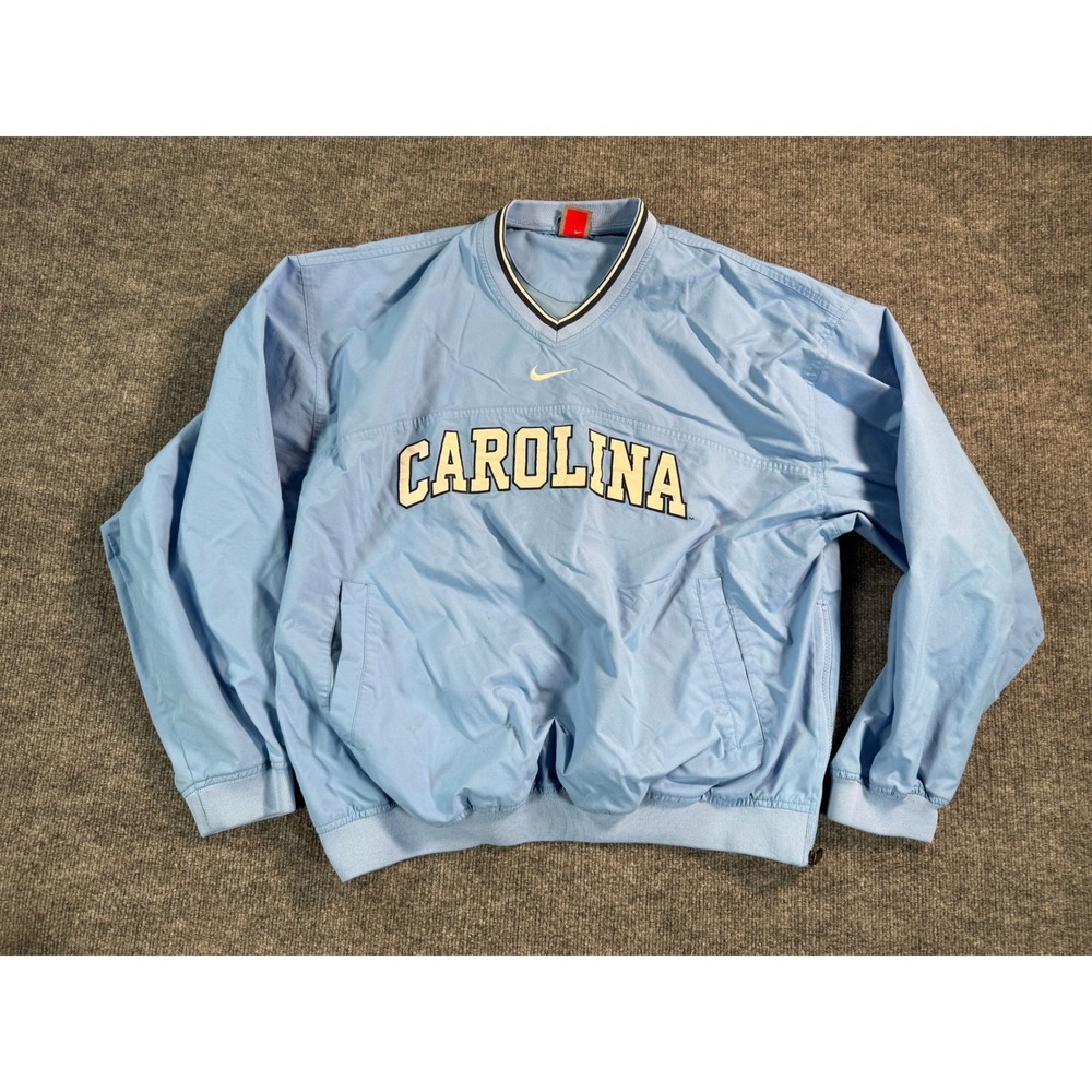Nike Carolina Tar Heels Windbreaker Jacket Men's Large Blue V-Neck Center Swoosh